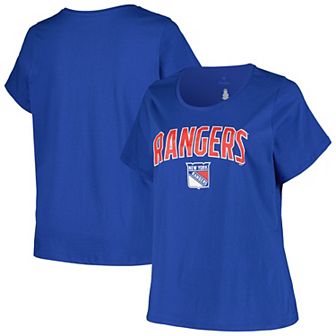 Women's Profile Blue New York Rangers Plus Size Arch Over Logo T-Shirt