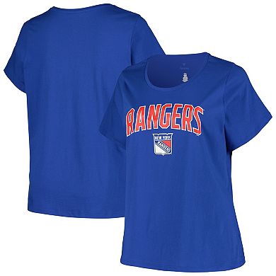 Women's Profile Blue New York Rangers Plus Size Arch Over Logo T-Shirt