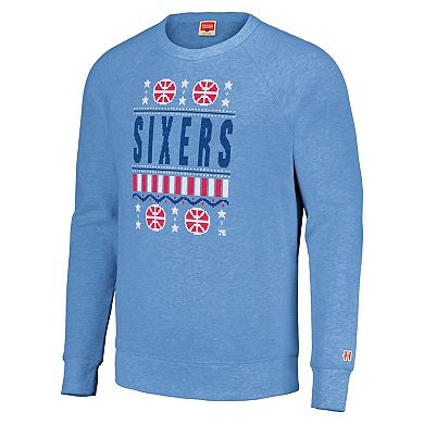 Unisex Homage Light Blue Philadelphia 76ers Holiday Raglan Pullover Sweatshirt