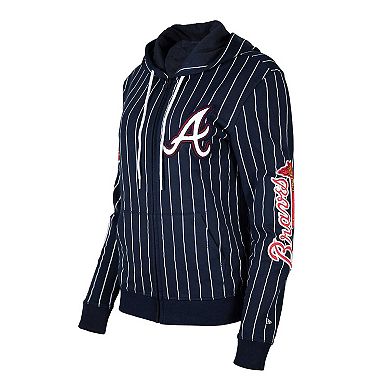 Women's New Era Navy Atlanta Braves Pinstripe Tri-Blend Full-Zip Hoodie Jacket