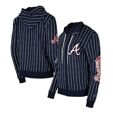 Women's New Era Navy Atlanta Braves Pinstripe Tri-Blend Full-Zip Hoodie Jacket