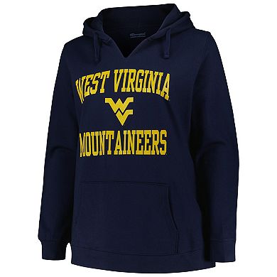 Women's Champion Navy West Virginia Mountaineers Plus Size Heart & Soul Notch Neck Pullover