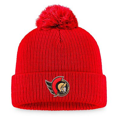 Men's Fanatics Branded Red Ottawa Senators Core Primary Logo Cuffed Knit Hat with Pom