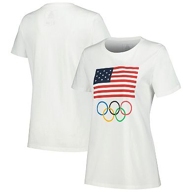 Women's White Team USA Flag Five Rings T-Shirt