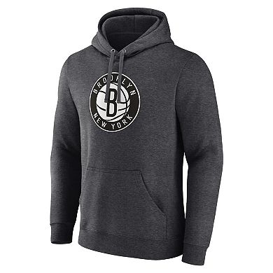 Men's Fanatics Branded Heather Charcoal Brooklyn Nets Primary Logo Pullover Hoodie
