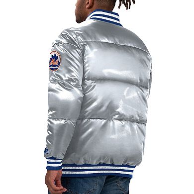Men's Starter Silver New York Mets Bronx Satin Full-Snap Varsity Bomber Jacket