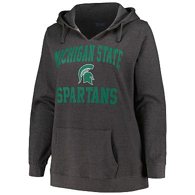 Women's Champion Heather Charcoal Michigan State Spartans Plus Size Heart & Soul Notch Neck Pullover