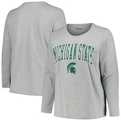 Women's Profile Heather Gray Michigan State Spartans Plus Size Arch Over Logo Scoop Neck Long Sleeve T-Shirt