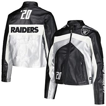 Women's The Wild Collective Black Las Vegas Raiders Faux Leather Full-Zip Racing Jacket