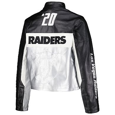 Women's The Wild Collective  Black Las Vegas Raiders Faux Leather Full-Zip Racing Jacket