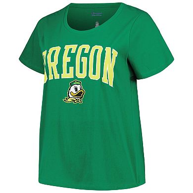 Women's Profile Green Oregon Ducks Plus Size Arch Over Logo Scoop Neck T-Shirt