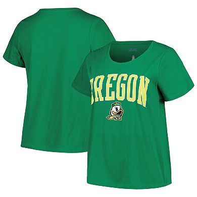 Women's Profile Green Oregon Ducks Plus Size Arch Over Logo Scoop Neck T-Shirt