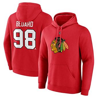 Men's Fanatics Branded Connor Bedard Red Chicago Blackhawks Authentic Stack Name & Number Tri-Blend Pullover Hoodie