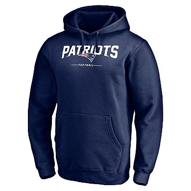 Men's Fanatics Branded Navy New England Patriots Logo Team Lockup Fitted Pullover Hoodie