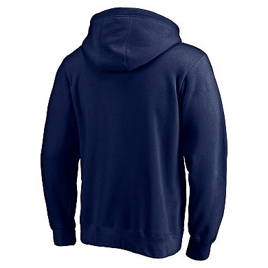 Men's Fanatics Branded Navy New England Patriots Logo Team Lockup Fitted Pullover Hoodie