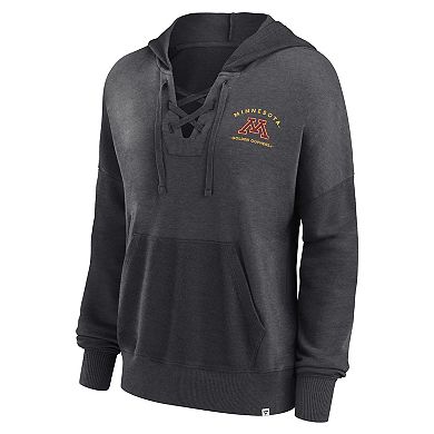 Women's Fanatics Branded Heather Charcoal Minnesota Golden Gophers Campus Lace-Up Pullover Hoodie