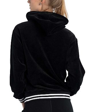 Women's Lusso Black Los Angeles Lakers Nellie Oversized Velour Pullover Hoodie