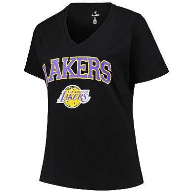 Women's Profile Black Los Angeles Lakers Plus Size Arch Over Logo V-Neck T-Shirt