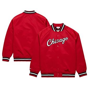 Men's Mitchell & Ness Red Chicago Bulls Hardwood Classics Throwback Wordmark Raglan Full-Snap Jacket