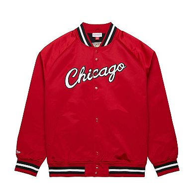 Men's Mitchell & Ness Red Chicago Bulls Hardwood Classics Throwback Wordmark Raglan Full-Snap Jacket