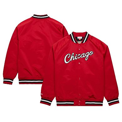 Men's Mitchell & Ness Red Chicago Bulls Hardwood Classics Throwback Wordmark Raglan Full-Snap Jacket