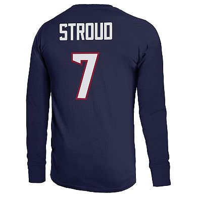 Men's Majestic Threads C.J. Stroud Navy Houston Texans Name & Number Long Sleeve T-Shirt