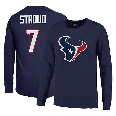 Men's Majestic Threads C.J. Stroud Navy Houston Texans Name & Number Long Sleeve T-Shirt