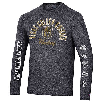 Men's Champion Black Vegas Golden Knights Multi-Logo Tri-Blend Long Sleeve T-Shirt