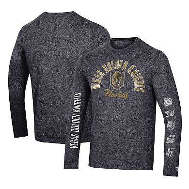 Men's Champion Black Vegas Golden Knights Multi-Logo Tri-Blend Long Sleeve T-Shirt
