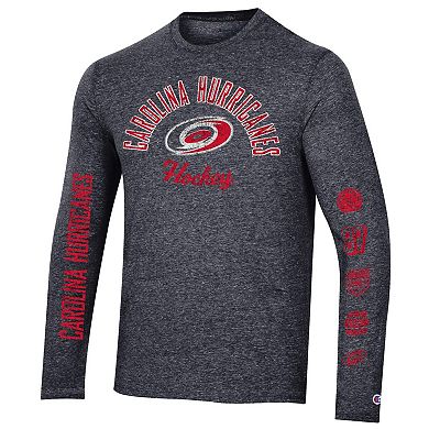 Men's Champion Heather Black Carolina Hurricanes Multi-Logo Tri-Blend Long Sleeve T-Shirt