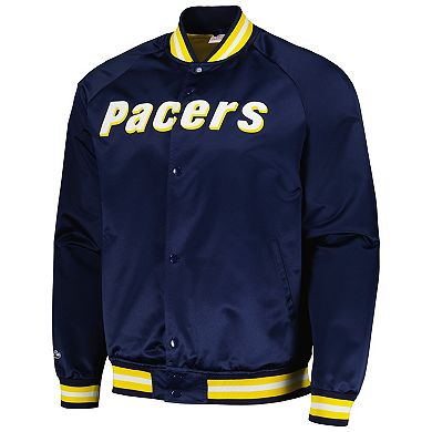 Men's Mitchell & Ness Navy Indiana Pacers Hardwood Classics Throwback Wordmark Raglan Full-Snap Jacket