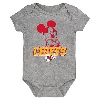 Newborn & Infant Red/Gold/Gray Kansas City Chiefs Three-Piece Disney Game Time Bodysuit Set
