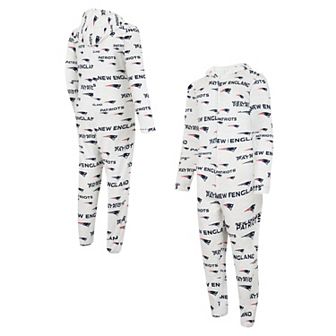 Men's Concepts Sport White New England Patriots Allover Print Docket Union Full-Zip Hooded Pajama Suit