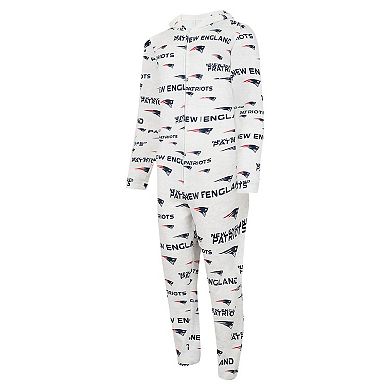 Men's Concepts Sport White New England Patriots Allover Print Docket Union Full-Zip Hooded Pajama Suit