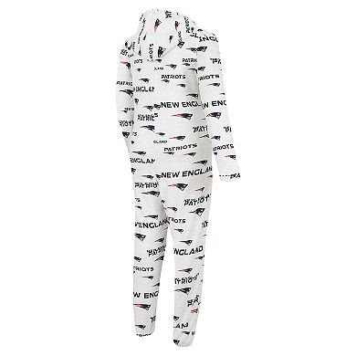 Men's Concepts Sport White New England Patriots Allover Print Docket Union Full-Zip Hooded Pajama Suit