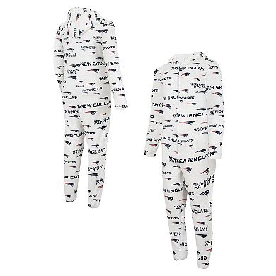Men's Concepts Sport White New England Patriots Allover Print Docket Union Full-Zip Hooded Pajama Suit