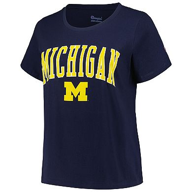 Women's Profile Navy Michigan Wolverines Plus Size Arch Over Logo Scoop Neck T-Shirt