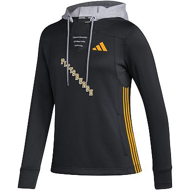 Women's adidas Black Pittsburgh Penguins Refresh Skate Lace AEROREADY Pullover Hoodie
