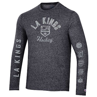 Men's Champion Heather Black Los Angeles Kings Multi-Logo Tri-Blend Long Sleeve T-Shirt