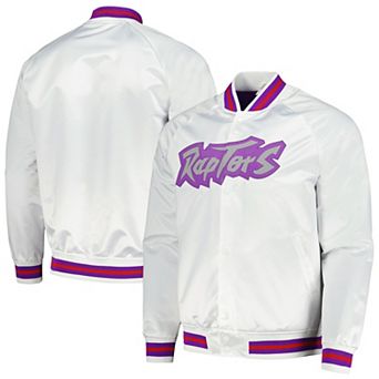 Men's Mitchell & Ness White Toronto Raptors Hardwood Classics Throwback Wordmark Raglan Full-Snap Jacket