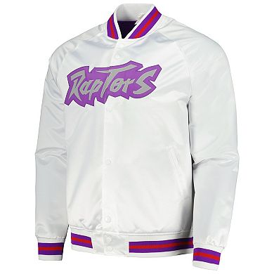 Men's Mitchell & Ness White Toronto Raptors Hardwood Classics Throwback Wordmark Raglan Full-Snap Jacket