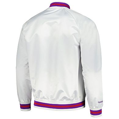 Men's Mitchell & Ness White Toronto Raptors Hardwood Classics Throwback Wordmark Raglan Full-Snap Jacket