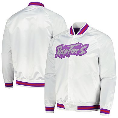 Men's Mitchell & Ness White Toronto Raptors Hardwood Classics Throwback Wordmark Raglan Full-Snap Jacket