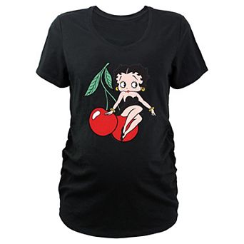 Maternity Betty Boop Sitting On Cherries V-Neck Graphic Tee