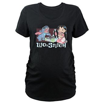 Maternity Lilo & Stitch Playing Records V-Neck Graphic Tee