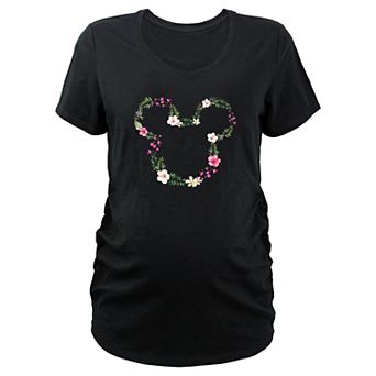 Maternity Mickey Mouse Floral Head V-Neck Graphic Tee