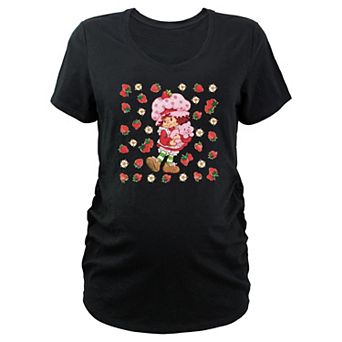 Maternity Strawberry Shortcake Flowers And Strawberries Background V-Neck Graphic Tee
