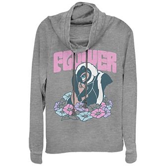 Disney's Bambi Women's Plus Flower Cute Flirt Cowlneck Graphic Lightweight Long Sleeve