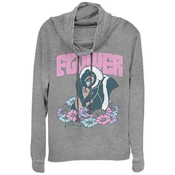 Disney's Bambi Women's Plus Flower Cute Flirt Cowlneck Graphic Lightweight Long Sleeve