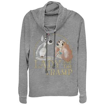Disney's Lady And The Tramp Women's Plus Spaghetti Dinner Cowlneck Graphic Lightweight Long Sleeve
